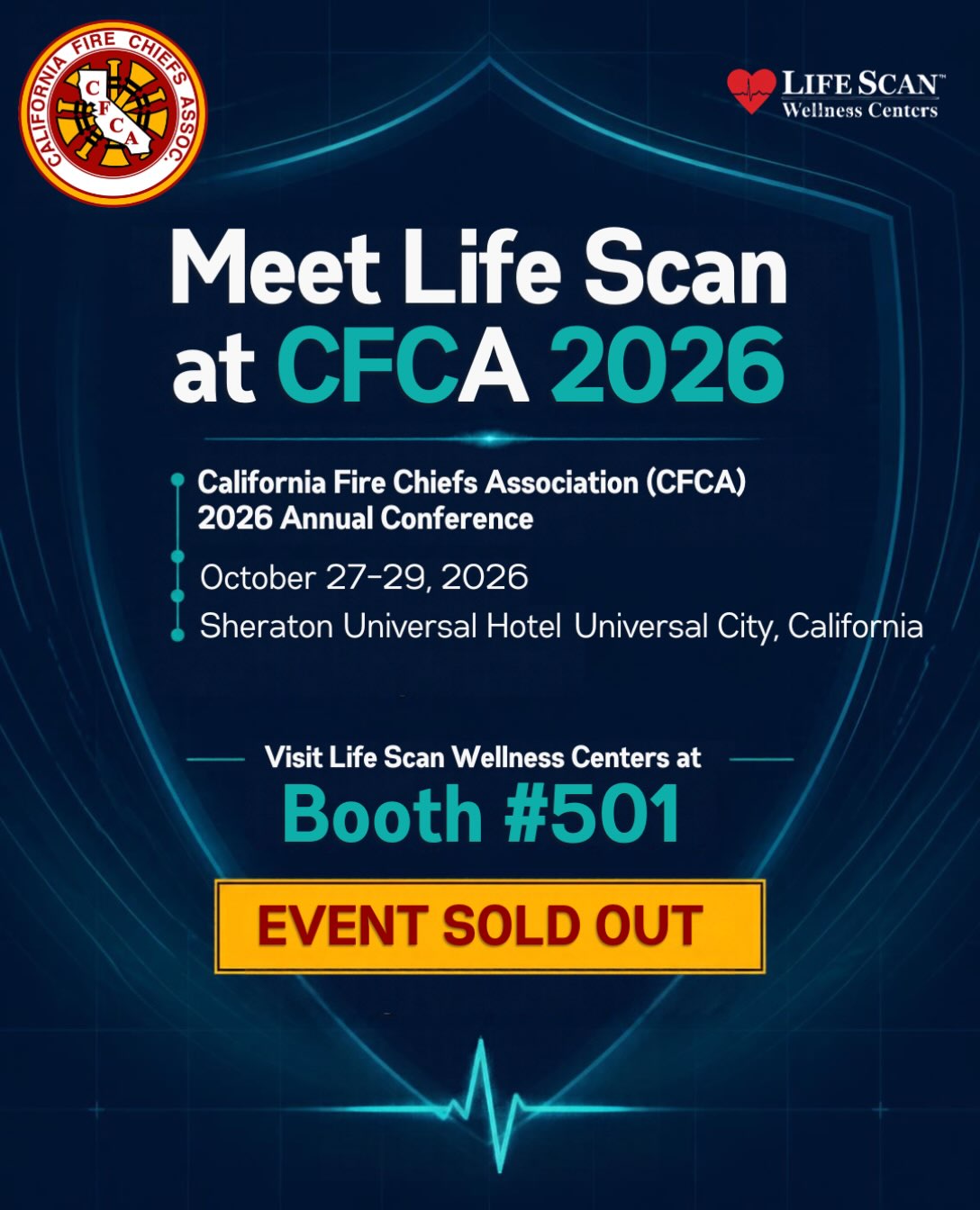 🚒 California, here we come!
Life Scan Wellness Centers is excited to be part of the 2026 California Fire Chiefs Association Annual Conference!
The conference may be SOLD OUT, but if you’re attending, make sure to stop by Booth #501 and meet the Life Scan team. ❤️🚒
We’re looking forward to connecting with fire service leaders from across California and talking about how comprehensive early detection physicals can help protect those who protect our communities.
📍 Universal City, California 📅 October 27–29 📍 Booth #501
See you at CFCA 2026!
#LifeScanWellnessCenters #CFCA2026 #CaliforniaFireChiefs FireService FirefighterHealth FirefighterWellness EarlyDetection PublicSafety